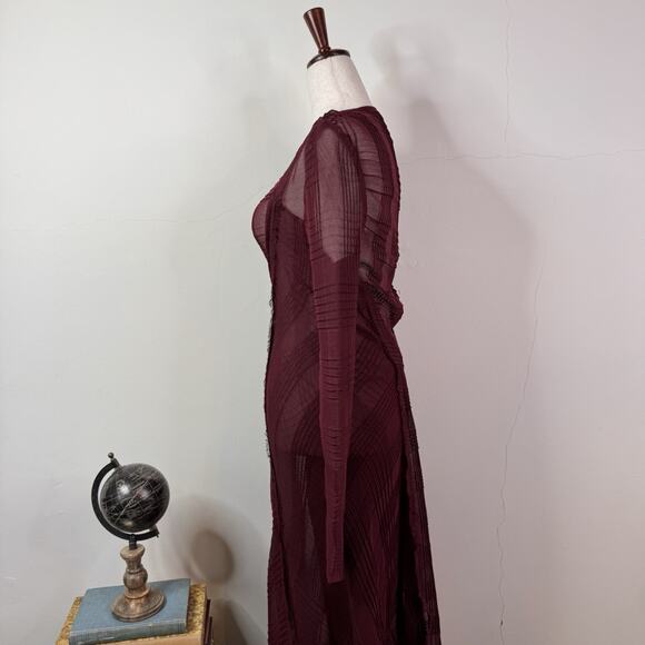 Roland Mouret Roka Checked Pleat Garnet Mesh Maxi Dress US 2 UK 6 NWT - Picture 6 of 11